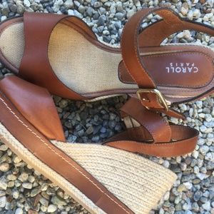 CAROLL PARIS Leather Espadrille Wedge Sandals 37
